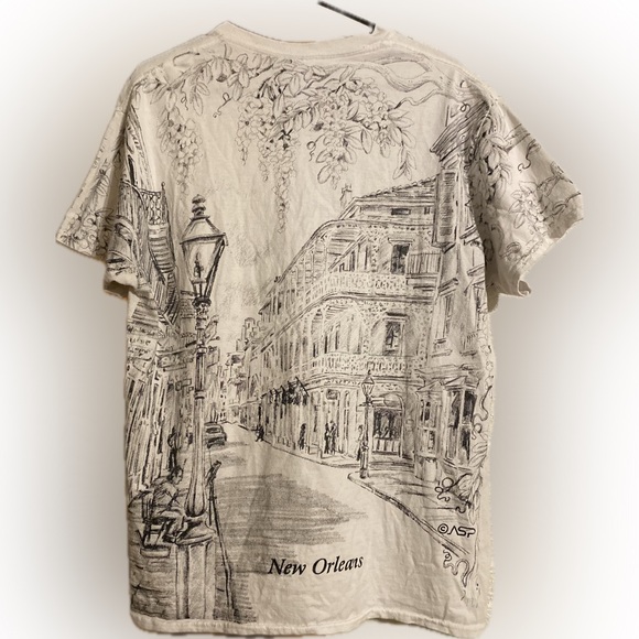 Sold!!!!Vtg New Orleans French Quarter Bourbon St Sketch Print  T-shirt - Picture 3 of 8